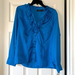 Elementz Blue Long Sleeved Ruffle Blouse